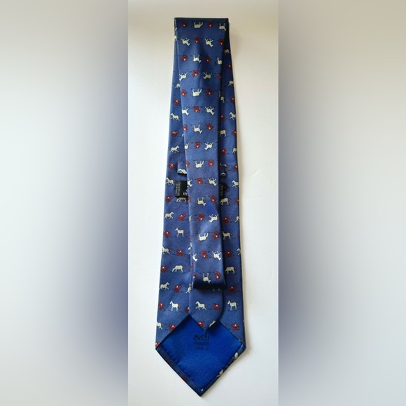 Men’s Blue Hermes Silk Tie w/Horse Print - Picture 2 of 5